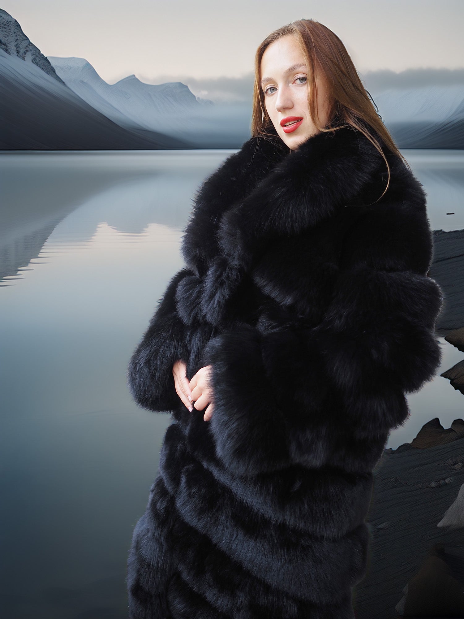 Vulpine Noire – Black Fox Coat with a Shawl Collar M