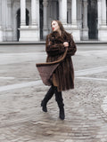 Unique Dark Mahogany Brown Vintage Mink Fur Coat With Leather  S/M