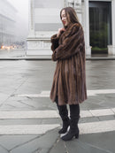 Side view of vintage mink fur coat in dark brown, ideal for elegant winter fashion in the outerwear category.