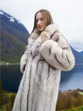 Plush Soft Blue Fox Coat Large Shawl Collar Size S