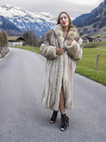 Plush Soft Blue Fox Coat Large Shawl Collar Size S