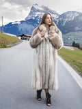 Plush Soft Blue Fox Coat Large Shawl Collar Size S