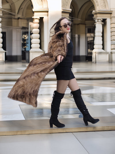 Espresso Mist – Long Mink Section Coat with Regal Swing 50" Long