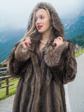Canadian Raccoon Fur Coat Coats With Detachable Hood M/L