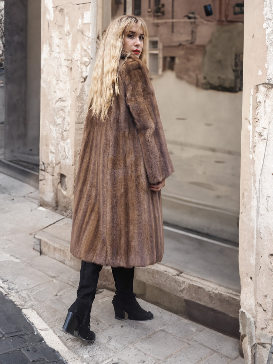Dark Pastel Canadian Solid Brown Female Mink Fur Coat Coats M/L– Purple ...