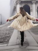 Beige Mink Fur Coat - Vintage Luxury flaring while walking. Elegant fur coat for stylish winter movement.