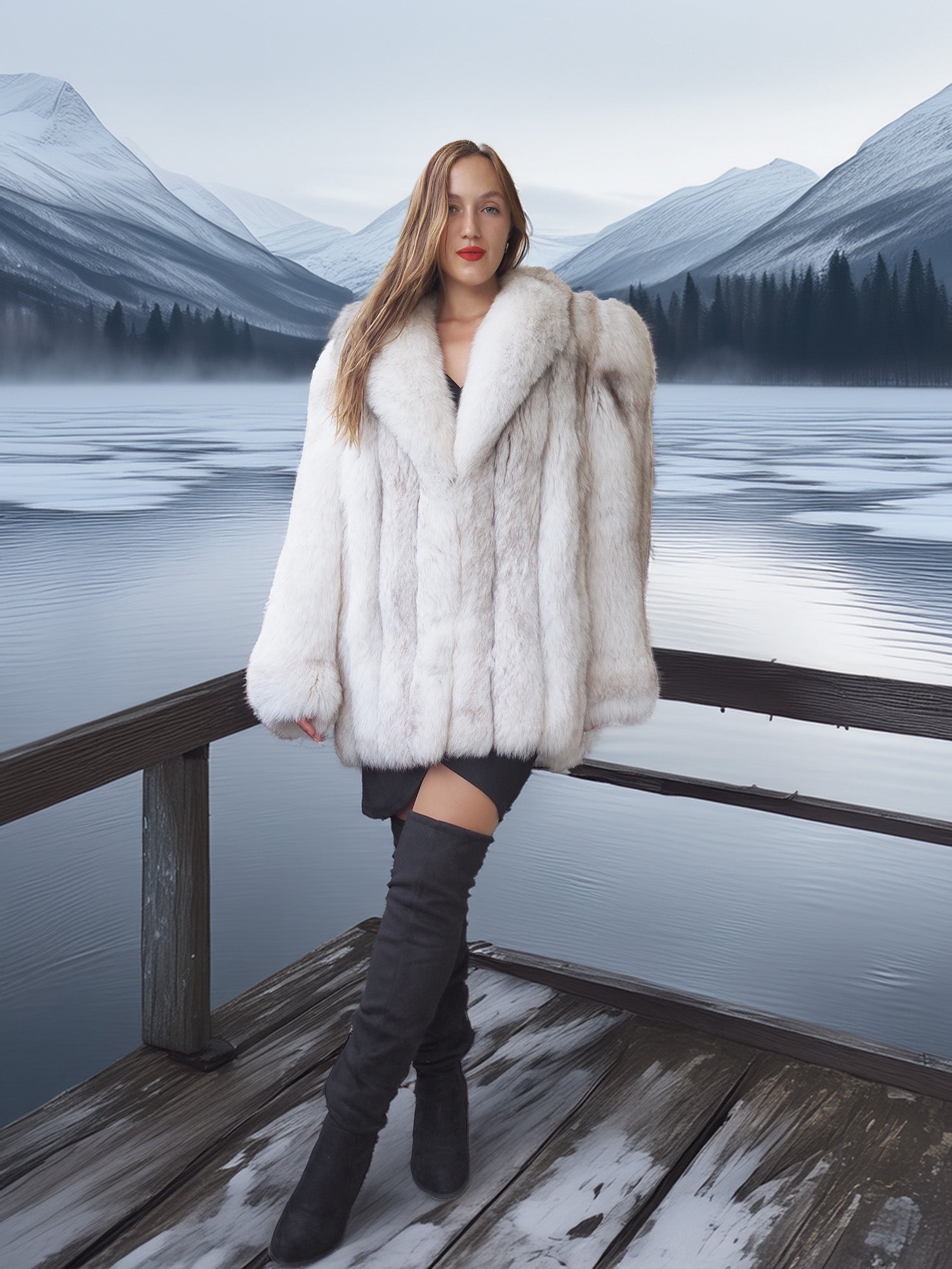 "Ice Blossom" – Pale Blue Fox Fur Coat – Shawl Collar & Lavish Volume
