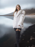 "Ice Blossom" – Pale Blue Fox Fur Coat – Shawl Collar & Lavish Volume