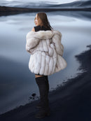 "Ice Blossom" – Pale Blue Fox Fur Coat – Shawl Collar & Lavish Volume