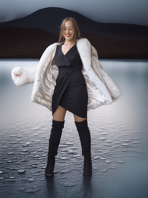 "Ice Blossom" – Pale Blue Fox Fur Coat – Shawl Collar & Lavish Volume