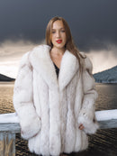 "Ice Blossom" – Pale Blue Fox Fur Coat – Shawl Collar & Lavish Volume