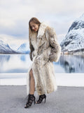 Coyote Fur Coat Coats Large Plush Shawl Notch Collar S 50" Long