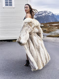 Coyote Fur Coat Coats Large Plush Shawl Notch Collar S 50" Long