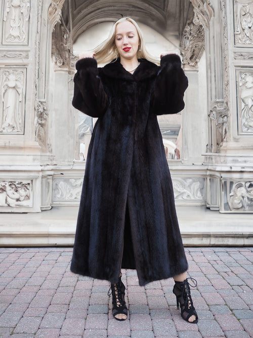 Black mink fur coat, sleek winter fashion accessory