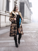 Fitch Vintage fur coat, horizontal striped fur panels with button front and long sleeves