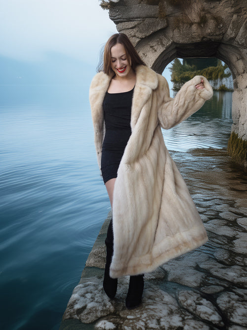 “Nocturne in Pearl” —  Golden Pearl Mink Fur Coat Classic Vintage