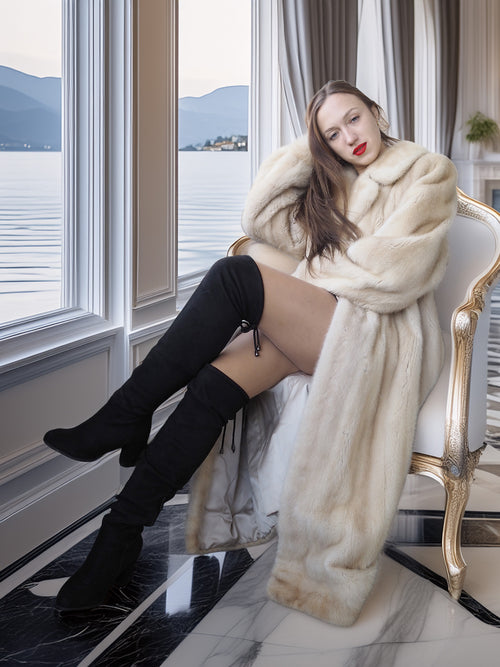 “Nocturne in Pearl” —  Golden Pearl Mink Fur Coat Classic Vintage