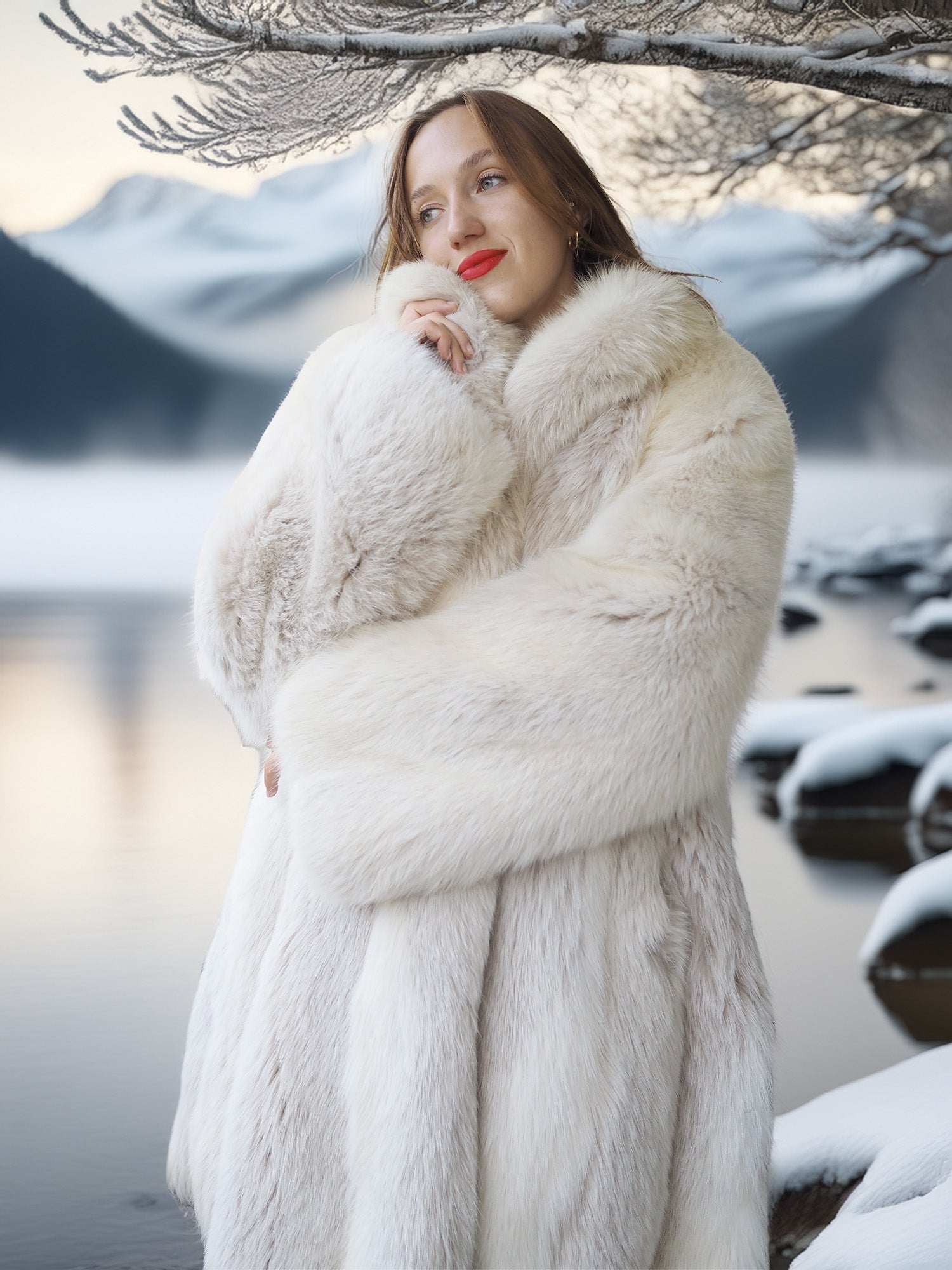 "Winter Queen" – White Fox Coat with Dramatic Collar and Voluminous Silhouette