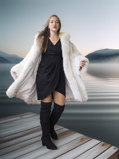 "Winter Queen" – White Fox Coat with Dramatic Collar and Voluminous Silhouette