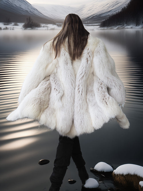 "Winter Queen" – White Fox Coat with Dramatic Collar and Voluminous Silhouette