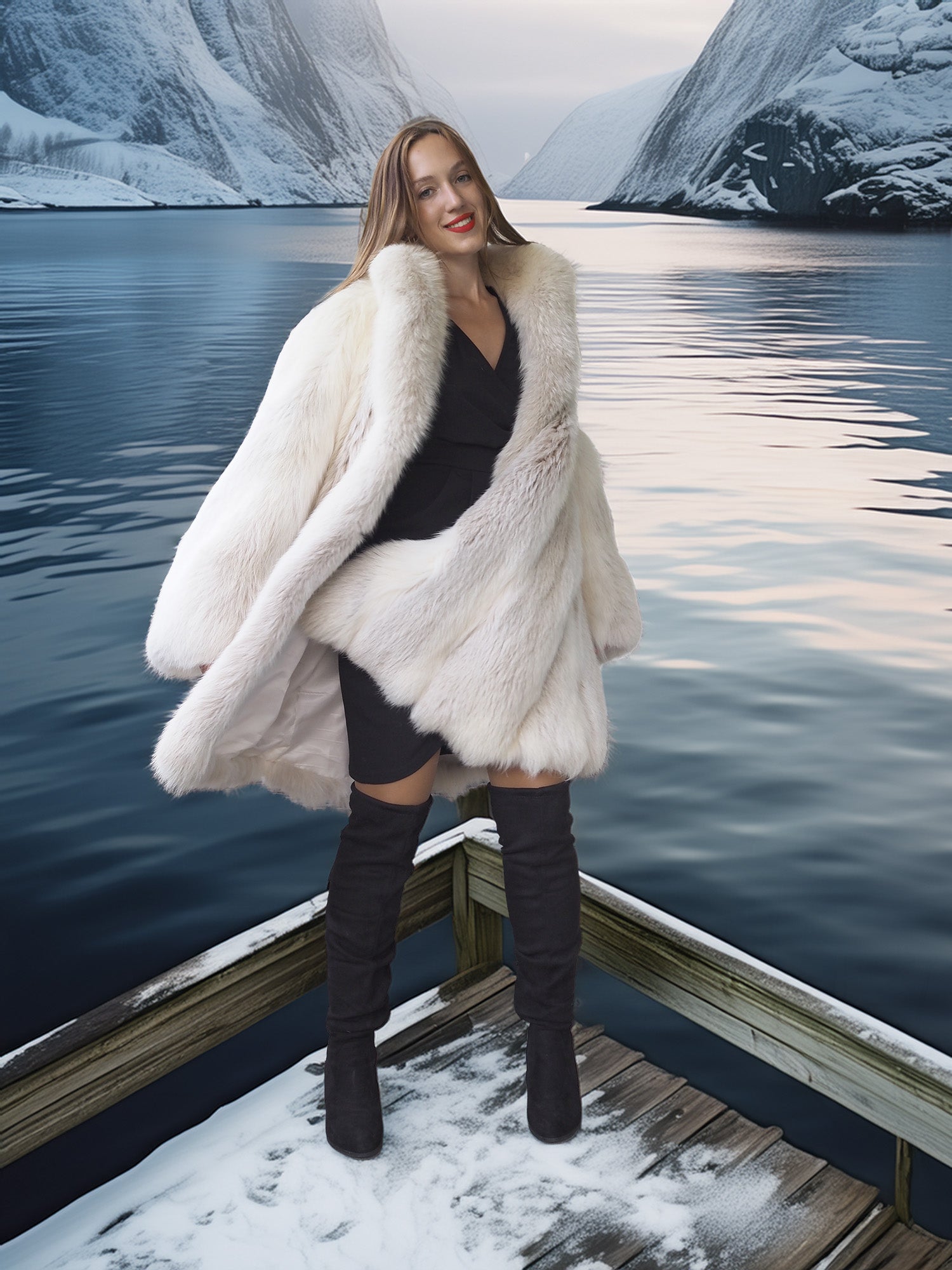 "Winter Queen" – White Fox Coat with Dramatic Collar and Voluminous Silhouette