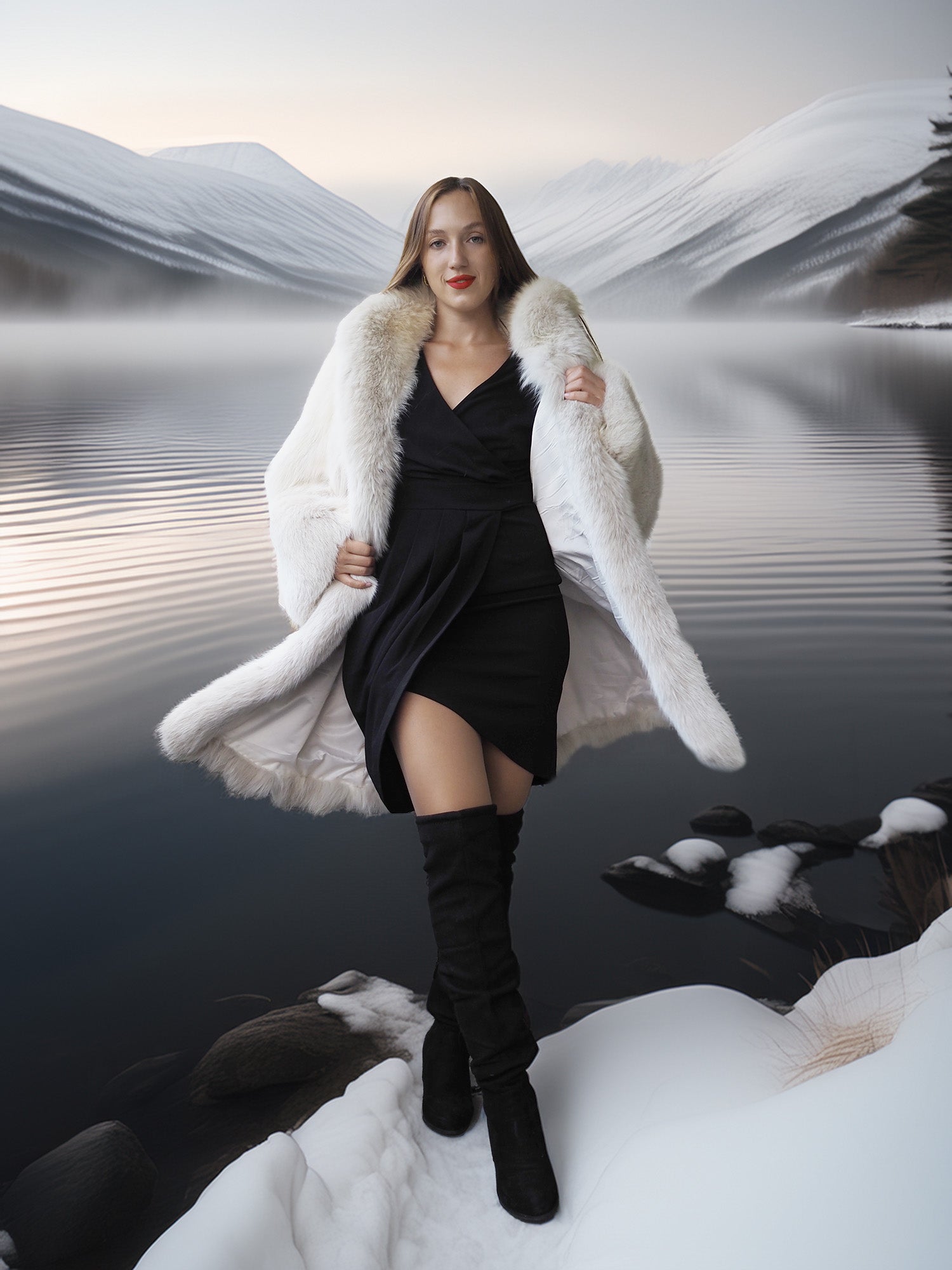 "Winter Queen" – White Fox Coat with Dramatic Collar and Voluminous Silhouette