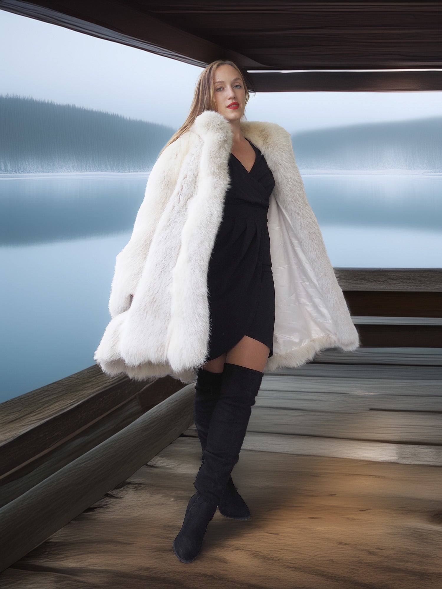 "Winter Queen" – White Fox Coat with Dramatic Collar and Voluminous Silhouette