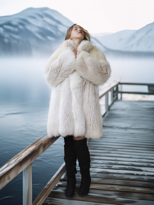 "Winter Queen" – White Fox Coat with Dramatic Collar and Voluminous Silhouette