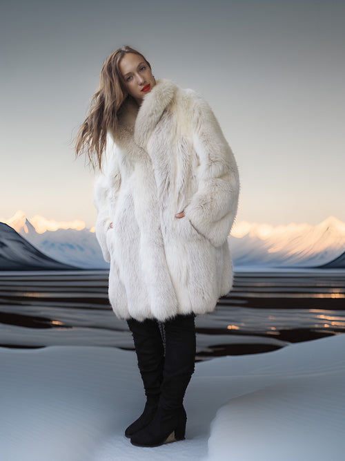 "Winter Queen" – White Fox Coat with Dramatic Collar and Voluminous Silhouette