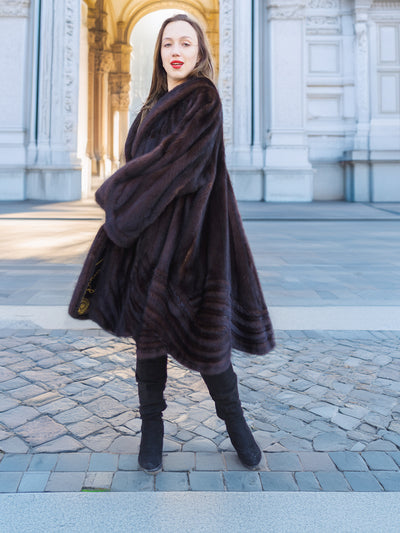 The Milan Moment – Mahogany Mink Swing Coat with Gold Baroque Lining XL/XXL