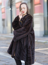 The Milan Moment – Mahogany Mink Swing Coat with Gold Baroque Lining XL/XXL
