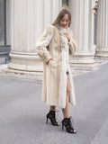 Vintage Beige Pearl Mink Fur Coat Fox Trim S/M