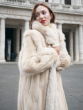 Vintage Beige Pearl Mink Fur Coat Fox Trim S/M