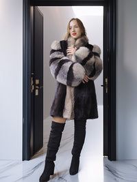 "Noir Halo"- Dark Ranch Mink Jacket with Crystal Fox Trim
