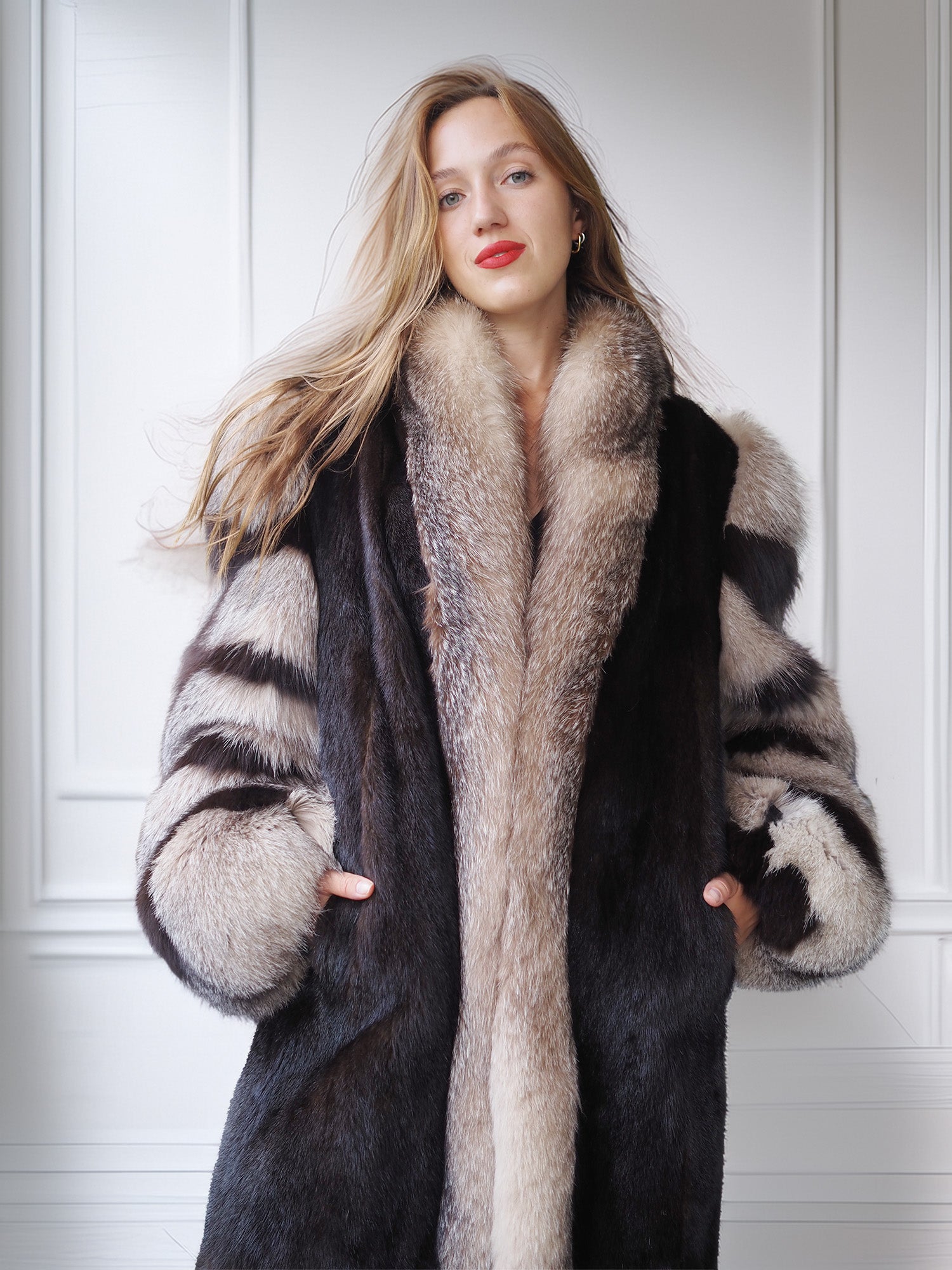 "Noir Halo"- Dark Ranch Mink Jacket with Crystal Fox Trim