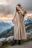Ivory platinum raccoon fur coat, back-sweeping sleeve and full-length hem