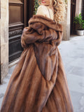 Luxurious Brown Demi Buff Canadian Mink Fur Coat 80" Sweep L