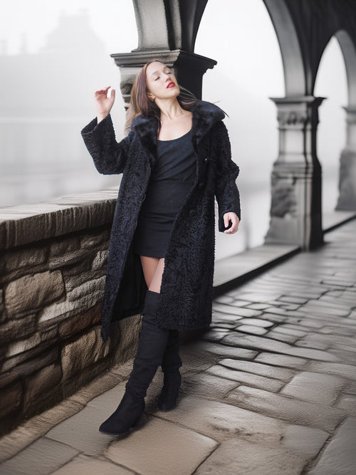 "The Black Mirage" – Lamb Swakara Coat with Mink Fur Collar S/M