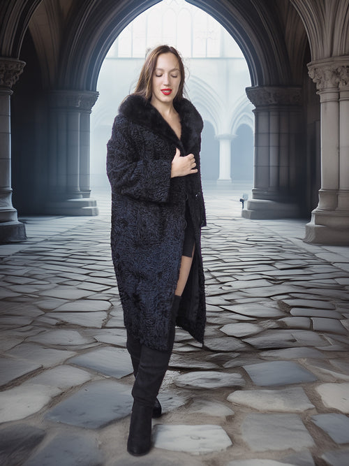 "The Black Mirage" – Lamb Swakara Coat with Mink Fur Collar S/M