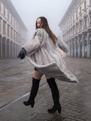 Sapphire Grey Mink Fur Coat S/M Excellent twirling in the street. Elegant fur outerwear with graceful movement and sustainable fashion appeal.