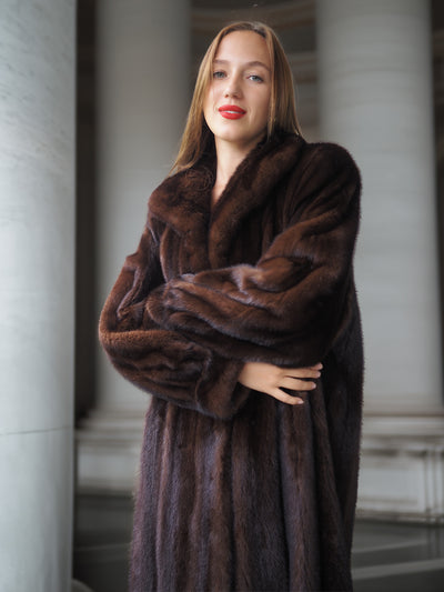 The Contessa – Long Mahogany Mink Fur Coat Modern Classic