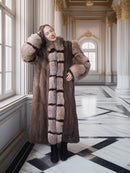 "The Aurelia" – Herringbone Mink & Crystal Fox Full-Length Coat – Modern Design