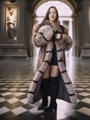 "The Aurelia" – Herringbone Mink & Crystal Fox Full-Length Coat – Modern Design