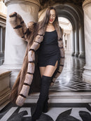 "The Aurelia" – Herringbone Mink & Crystal Fox Full-Length Coat – Modern Design
