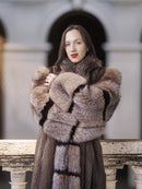"The Aurelia" – Herringbone Mink & Crystal Fox Full-Length Coat – Modern Design