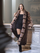 "The Aurelia" – Herringbone Mink & Crystal Fox Full-Length Coat – Modern Design