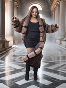 "The Aurelia" – Herringbone Mink & Crystal Fox Full-Length Coat – Modern Design