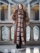 "The Aurelia" – Herringbone Mink & Crystal Fox Full-Length Coat – Modern Design