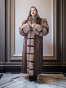 "The Aurelia" – Herringbone Mink & Crystal Fox Full-Length Coat – Modern Design