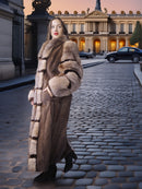 "The Aurelia" – Herringbone Mink & Crystal Fox Full-Length Coat – Modern Design
